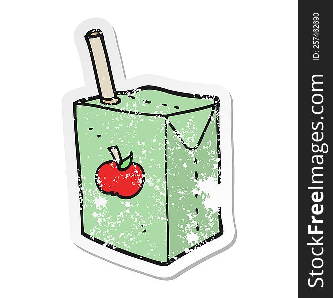 distressed sticker of a cartoon apple juice box
