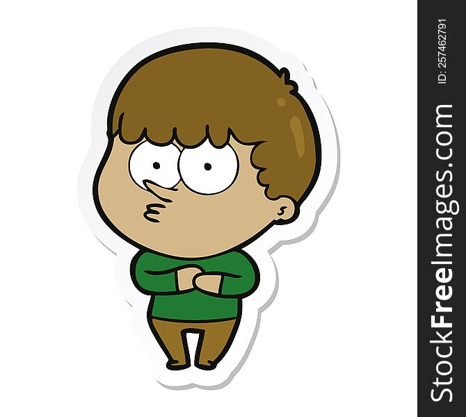 Sticker Of A Cartoon Curious Boy