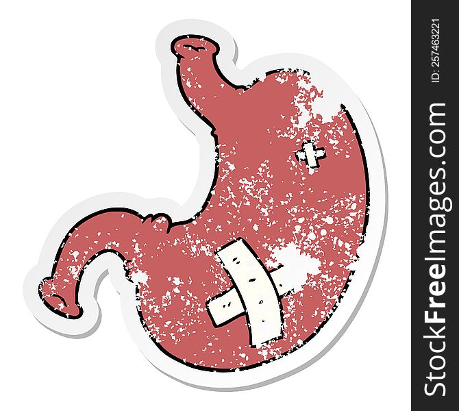 distressed sticker of a cartoon stomach