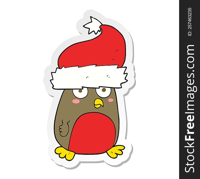 sticker of a cartoon christmas robin wearing santa hat