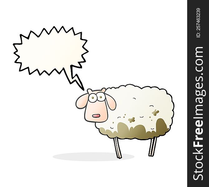 freehand drawn speech bubble cartoon muddy sheep