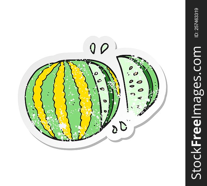 retro distressed sticker of a cartoon watermelon