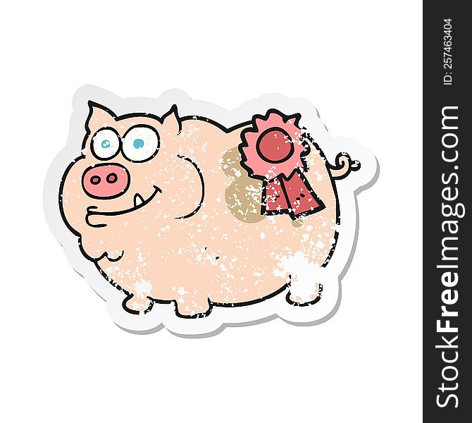 retro distressed sticker of a cartoon prize winning pig