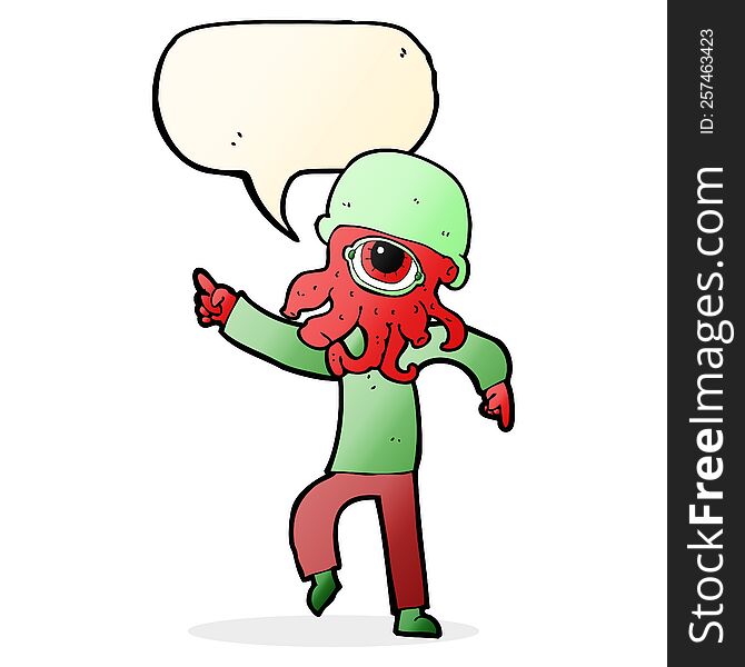 Cartoon Alien Man Dancing With Speech Bubble