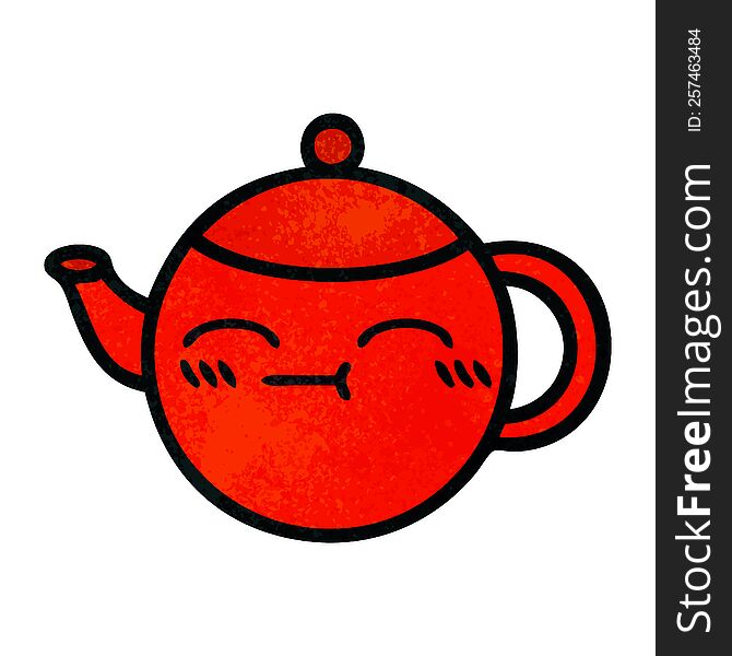 retro grunge texture cartoon of a teapot