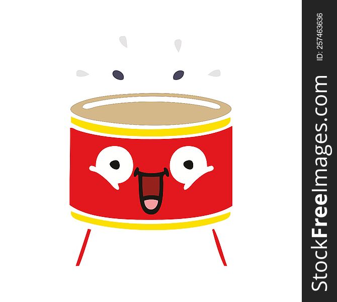 flat color retro cartoon playing drum