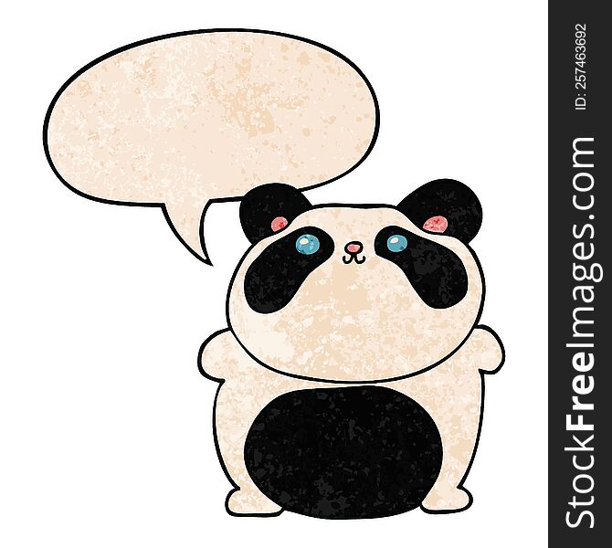 cartoon panda with speech bubble in retro texture style