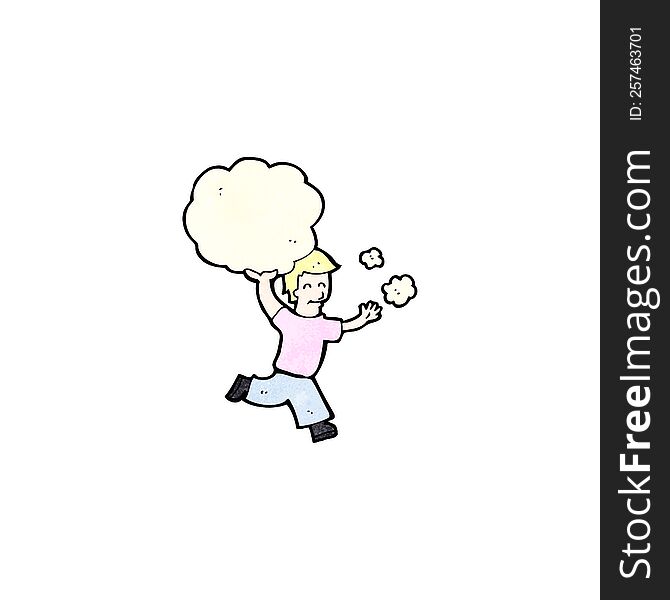 cartoon man carrying cloud