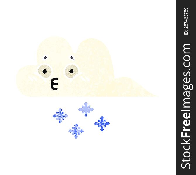 retro illustration style cartoon of a snow cloud