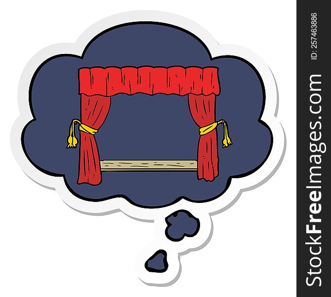 cartoon open curtains with thought bubble as a printed sticker
