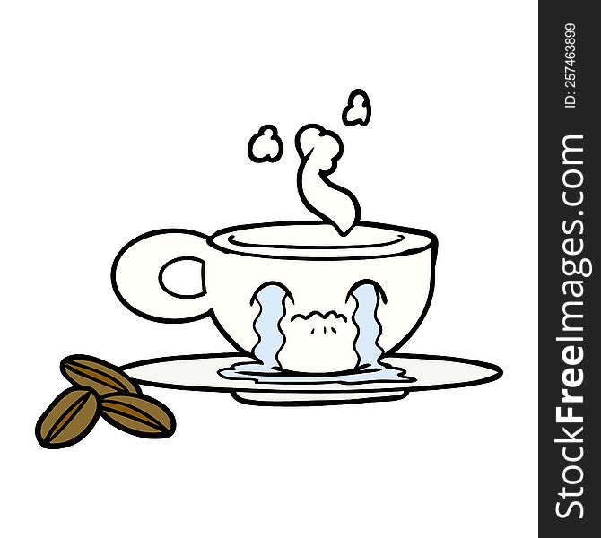 cartoon crying espresso mug. cartoon crying espresso mug