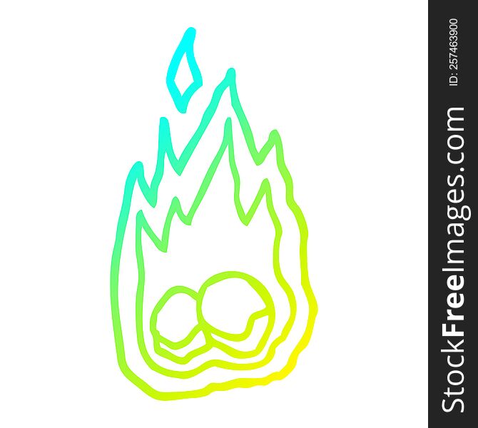cold gradient line drawing of a cartoon spooky burning halloween coals