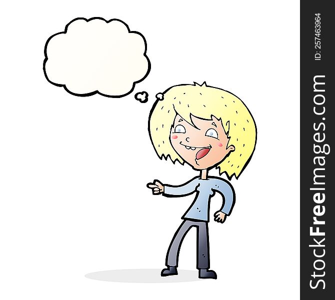 Cartoon Woman Laughing And Pointing With Thought Bubble