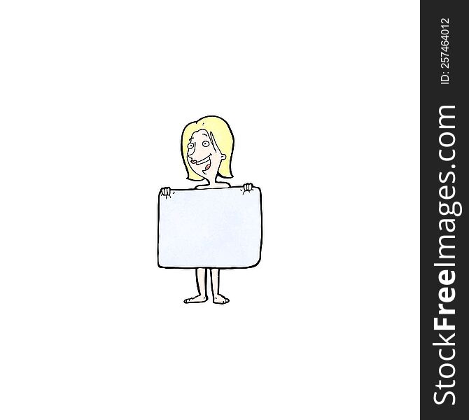 cartoon woman hiding behind towel