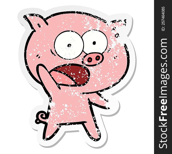 Distressed Sticker Of A Cartoon Pig Shouting