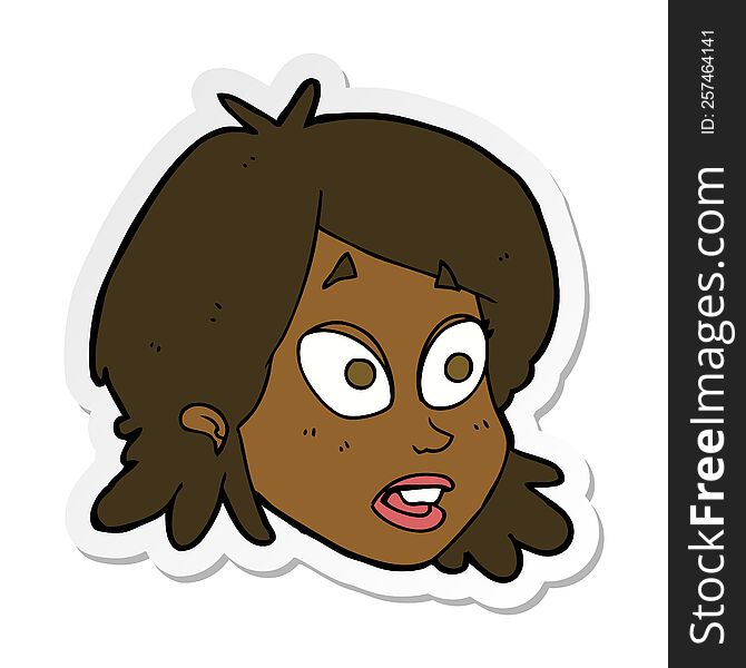 Sticker Of A Cartoon Female Face With Surprised Expression