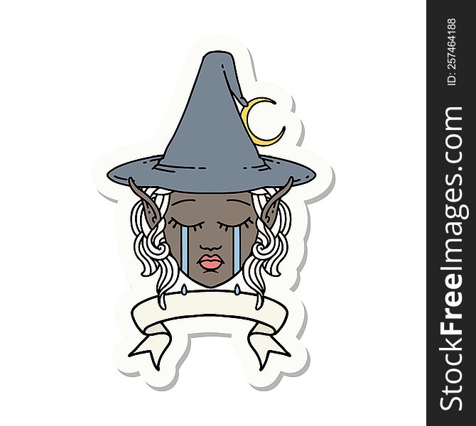 Crying Elf Mage Character Face Wiht Banner Sticker