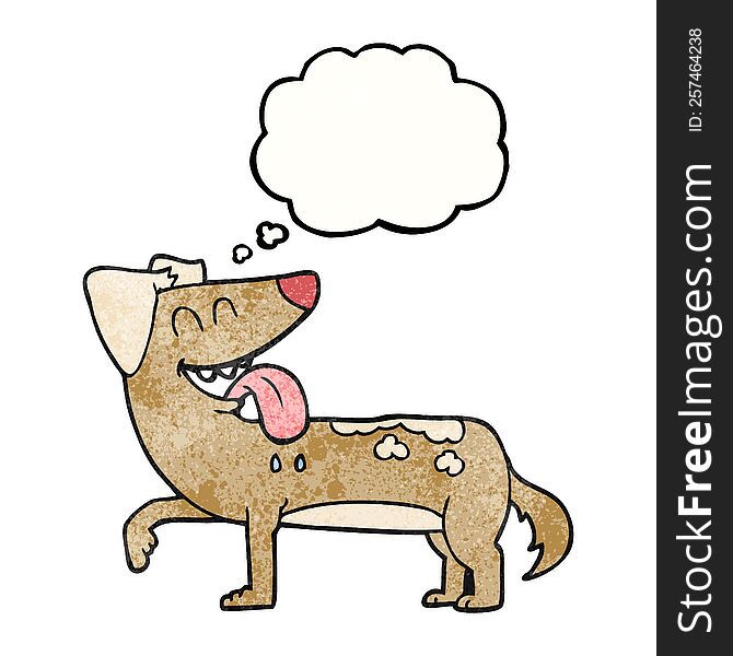 freehand drawn thought bubble textured cartoon panting dog