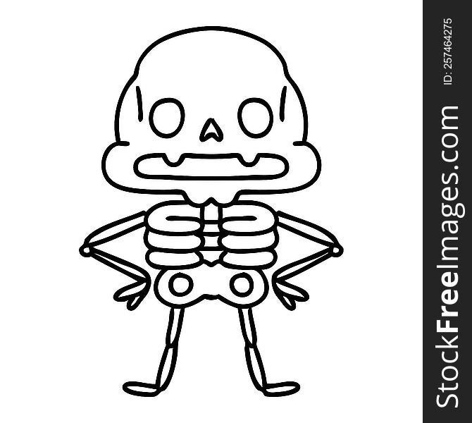 line doodle spooky skeleton of unparalleled confidence. line doodle spooky skeleton of unparalleled confidence