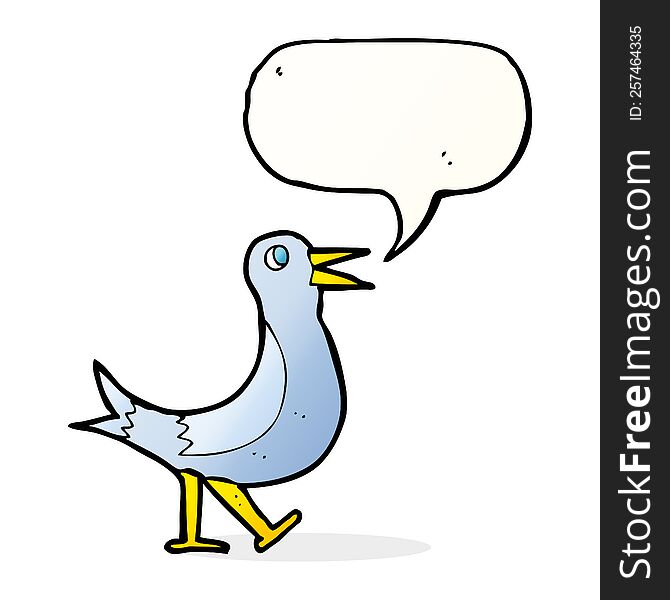 cartoon walking bird with speech bubble