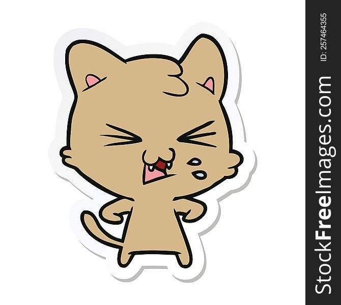 sticker of a cartoon hissing cat