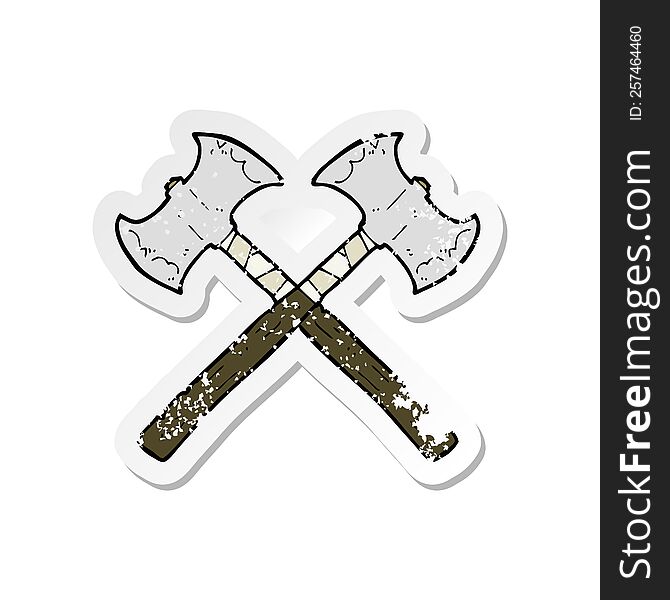 Retro Distressed Sticker Of A Cartoon Crossed Axes