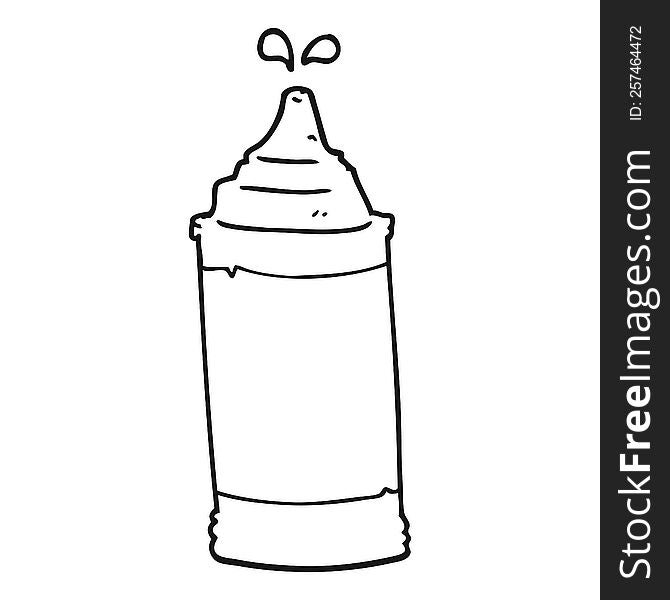 freehand drawn black and white cartoon mustard bottle