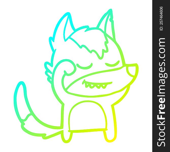 Cold Gradient Line Drawing Tired Cartoon Wolf