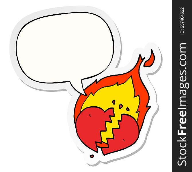Cartoon Flaming Heart And Speech Bubble Sticker