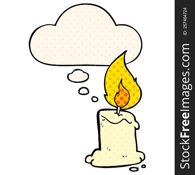 cartoon candle with thought bubble in comic book style