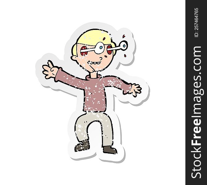 Retro Distressed Sticker Of A Cartoon Amazed Boy