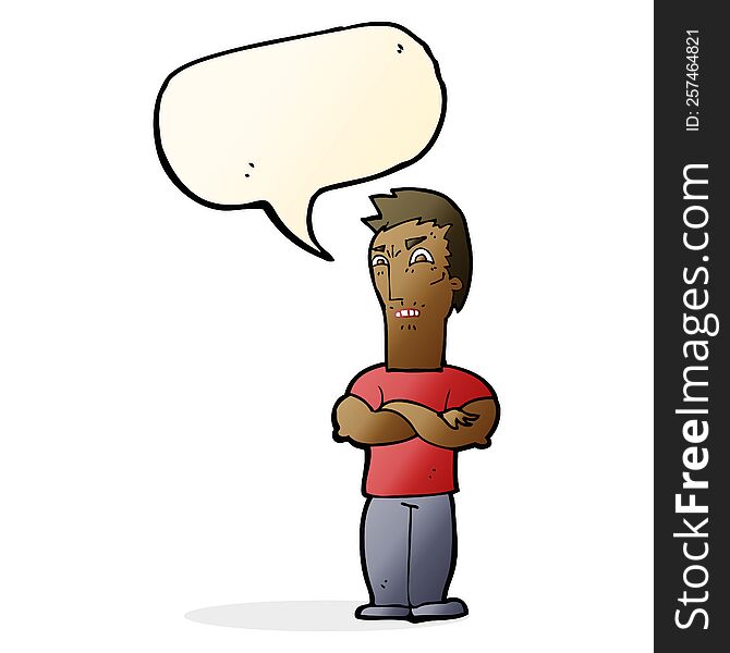 Cartoon Annoyed Man With Folded Arms With Speech Bubble