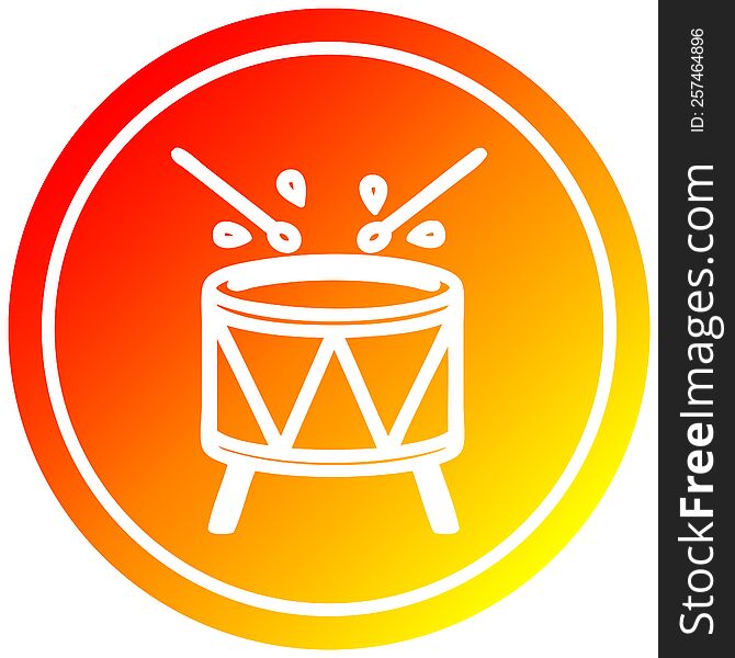 beating drum circular icon with warm gradient finish. beating drum circular icon with warm gradient finish