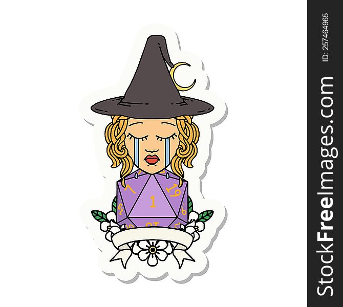 Crying Human Witch With Natural One Roll Sticker