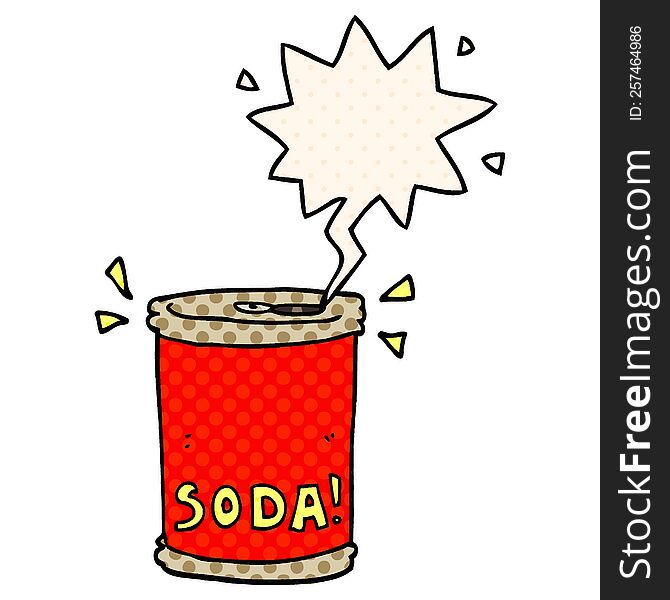 Cartoon Soda Can And Speech Bubble In Comic Book Style