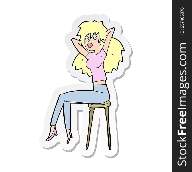 sticker of a cartoon woman posing on stool