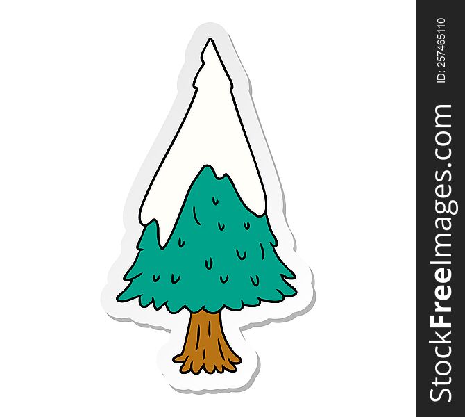 sticker cartoon doodle single snow covered tree