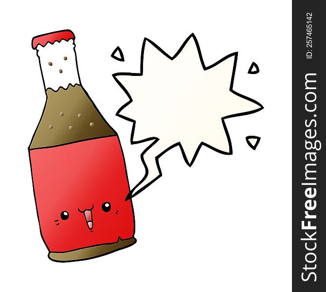 cartoon beer bottle with speech bubble in smooth gradient style