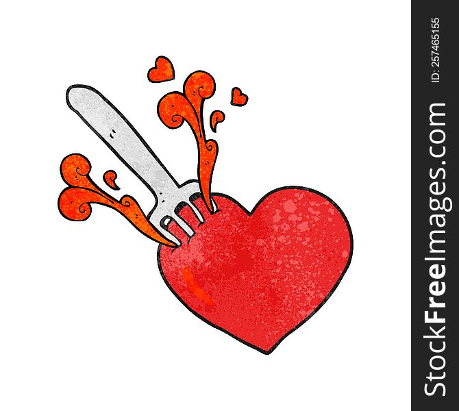freehand textured cartoon fork in heart
