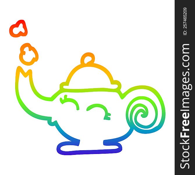 rainbow gradient line drawing of a cartoon magic lamp