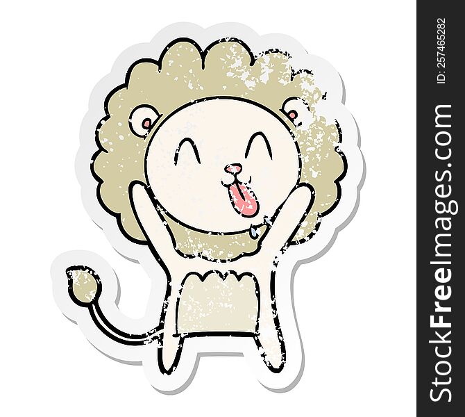 Distressed Sticker Of A Happy Cartoon Lion