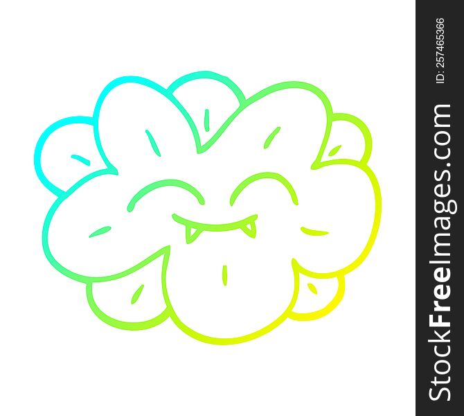 Cold Gradient Line Drawing Cartoon Flower With Face