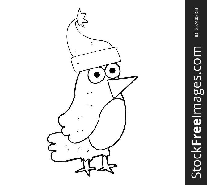 freehand drawn black and white cartoon robin