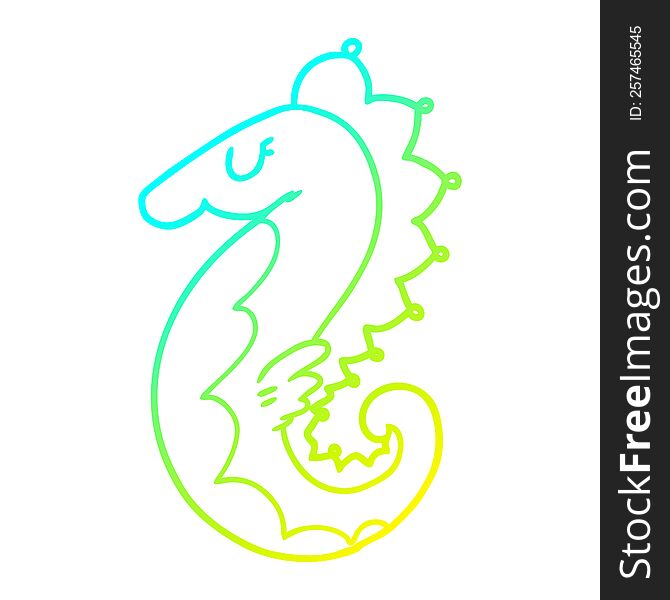 cold gradient line drawing of a cartoon sea horse