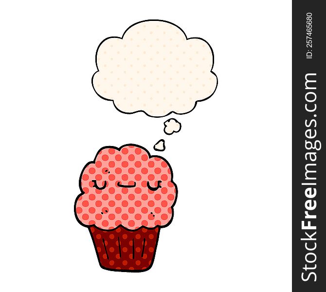 cartoon muffin with thought bubble in comic book style