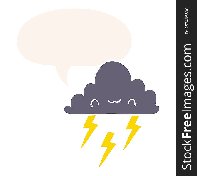 Cartoon Storm Cloud And Speech Bubble In Retro Style