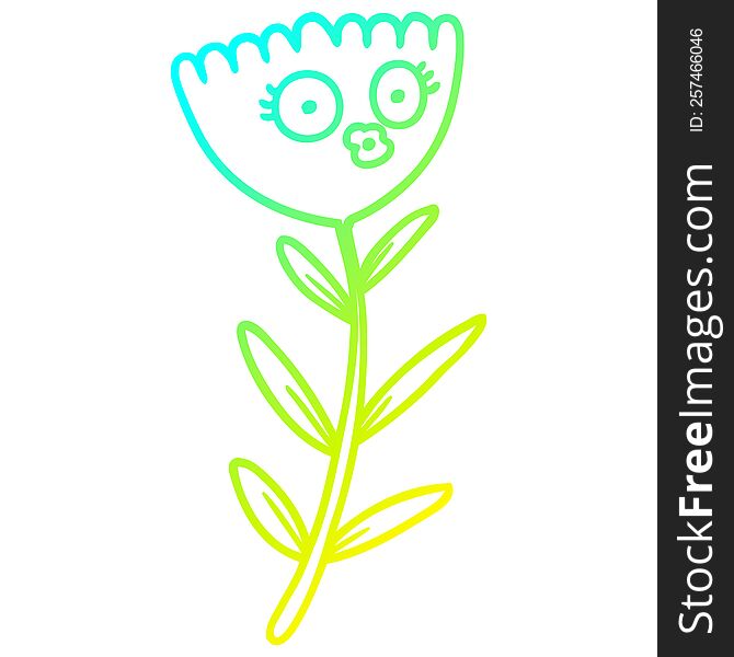 cold gradient line drawing of a cartoon flower dancing