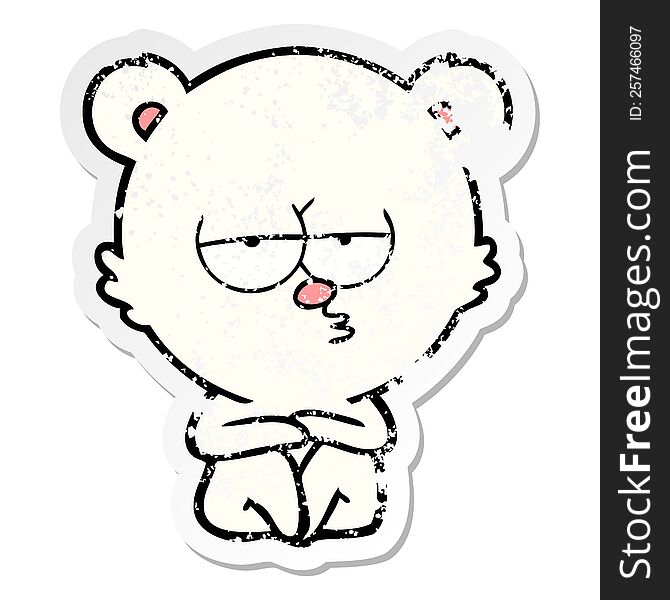 Distressed Sticker Of A Bored Polar Bear Sitting Cartoon