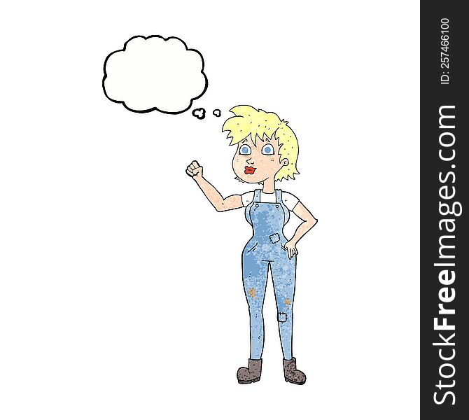 freehand drawn thought bubble textured cartoon confident farmer woman
