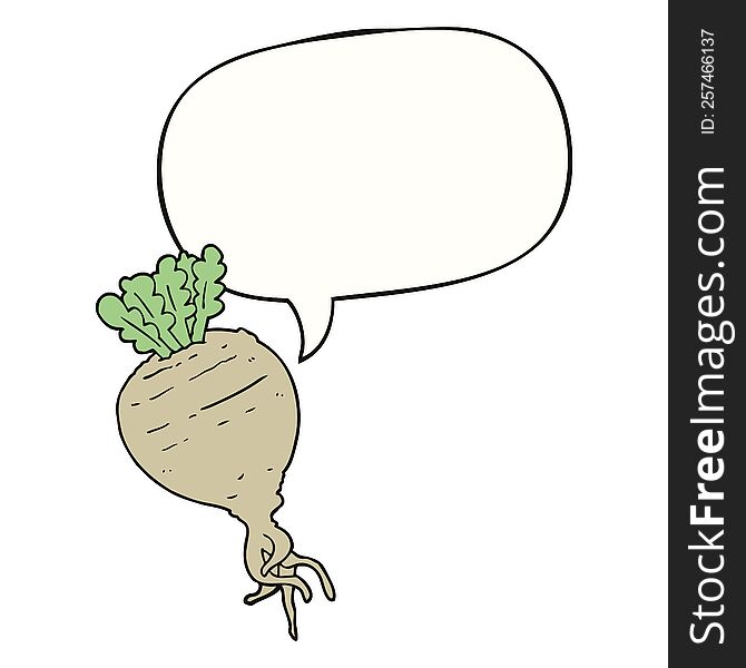 Cartoon Root Vegetable And Speech Bubble